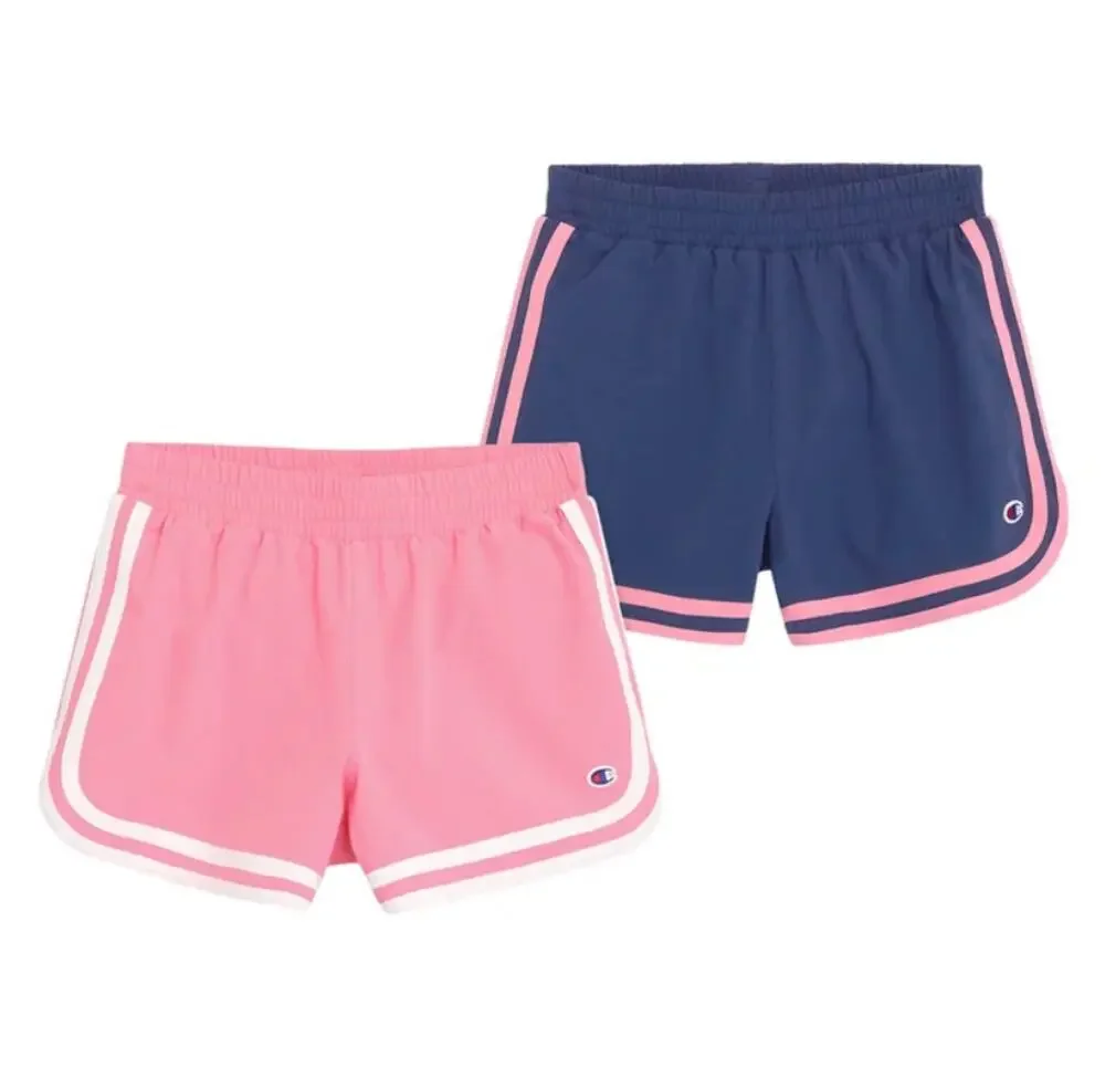 CHAMPION Youth 2-Pack Stripe Shorts Elastic Waist Pull-On Pink & Navy Size S 7/8
